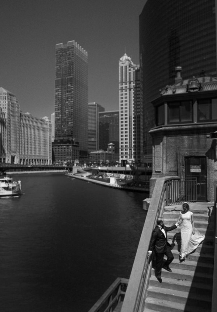 bride and groom love chicago